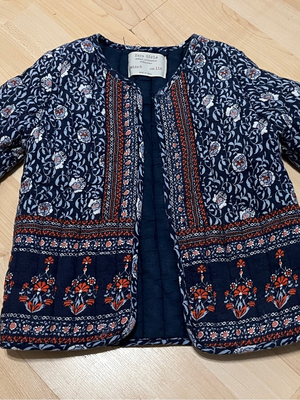 Zara Girls Navy Floral Quilted Jacket 5